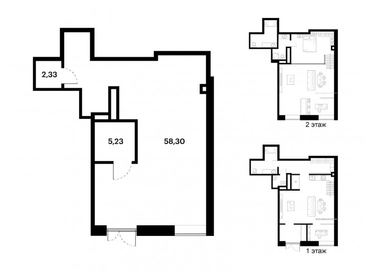 Однокомнатная квартира 65.86 м²