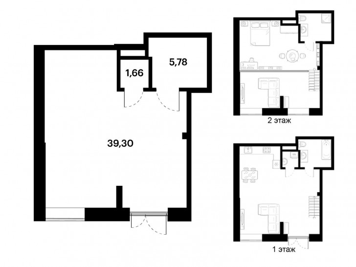 Однокомнатная квартира 46.74 м²